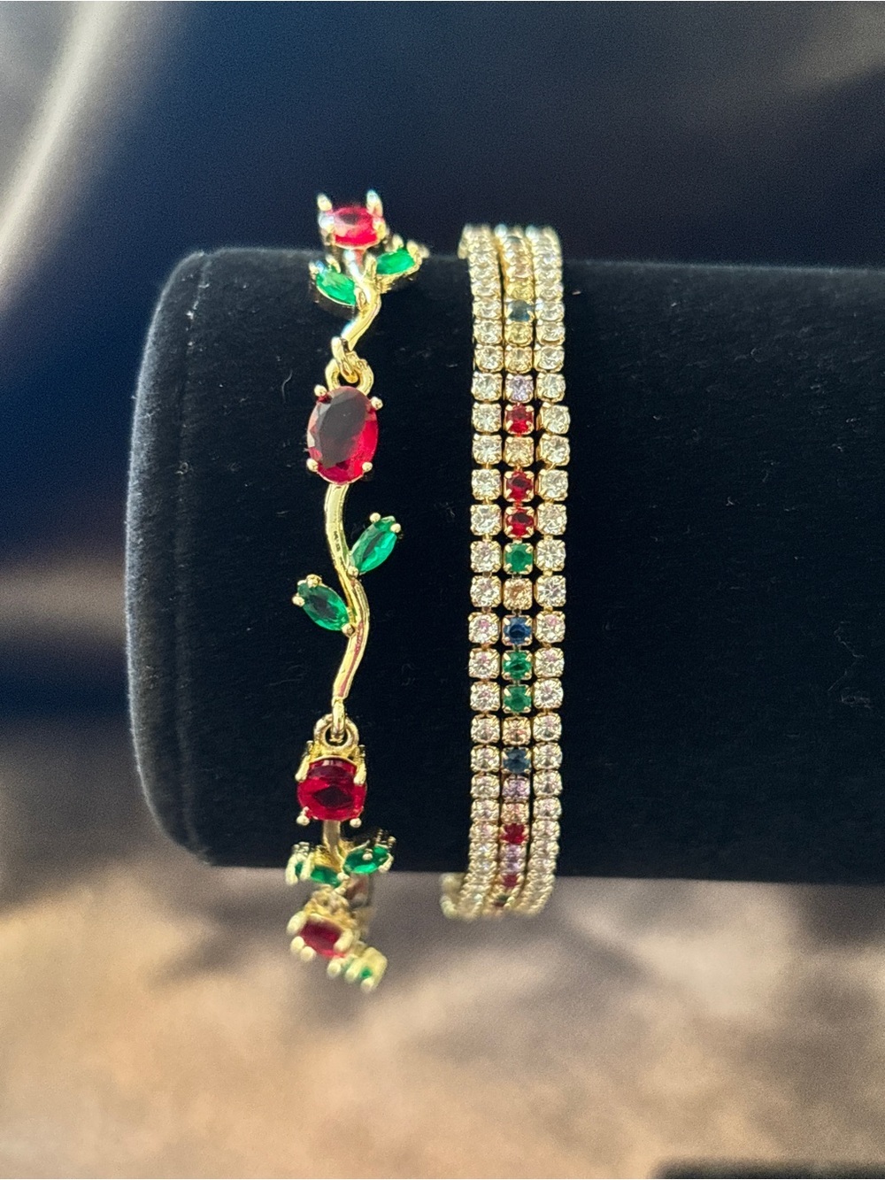 Pretty Bird Yellow Gold Rose & Triple Tennis CZ Bracelets - Picture 7 of 12